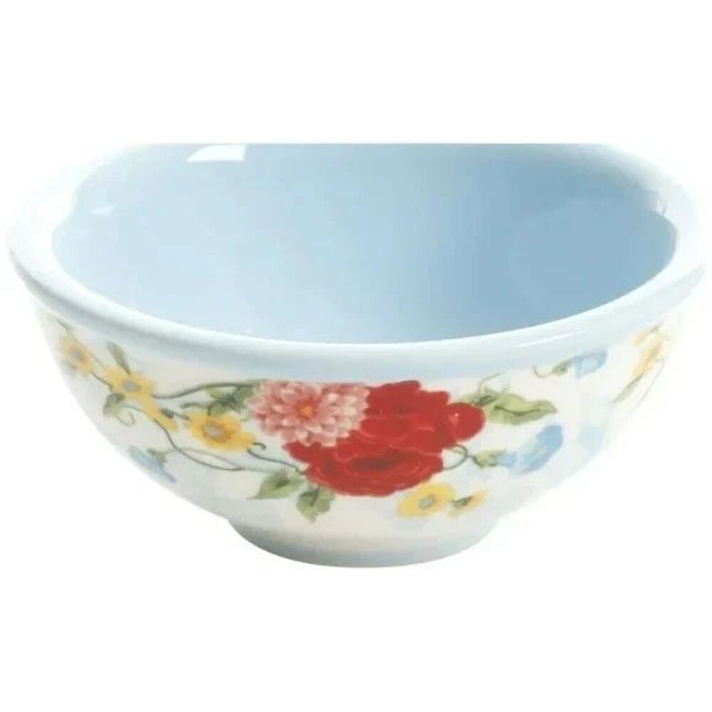 Pioneer Woman Sweet Rose Dip Bowl 1-Piece 3.1-in Blue Red Roses Ceramic Gift NEW